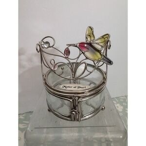 Vintage Hummingbird Jewelry Box Trinket Box Mother Of Pearl And Stained Glass